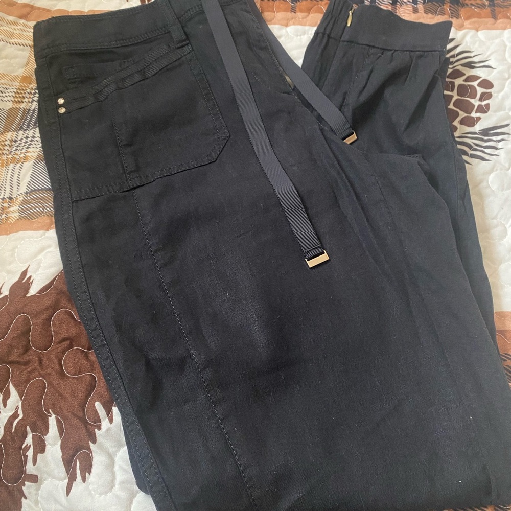 White House Black Market Black Linen Blend Jogger Ankle Length Pants